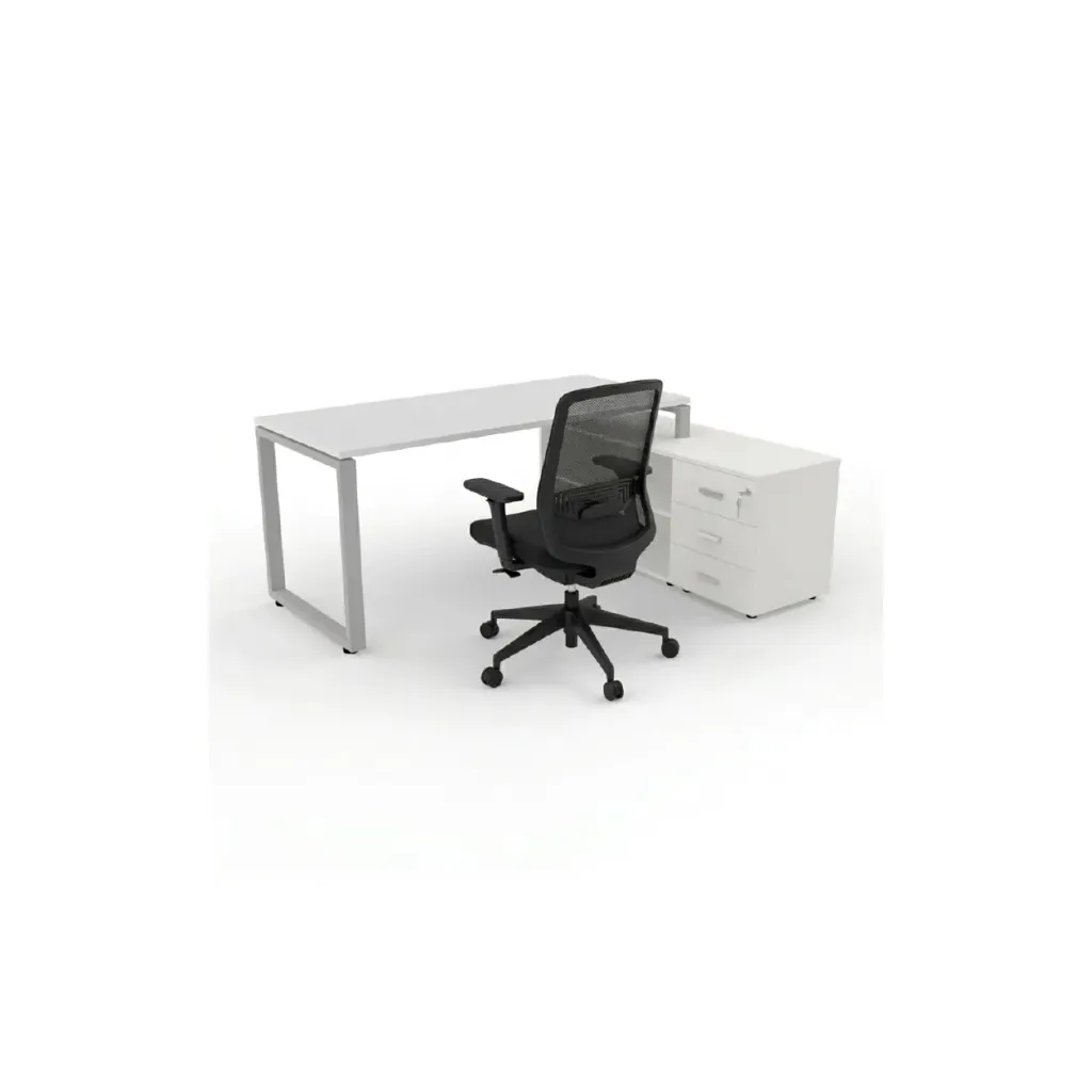 Secretária Executiva EATON (Preto, 1400 x 600 x 750 mm, Novolam Branco)